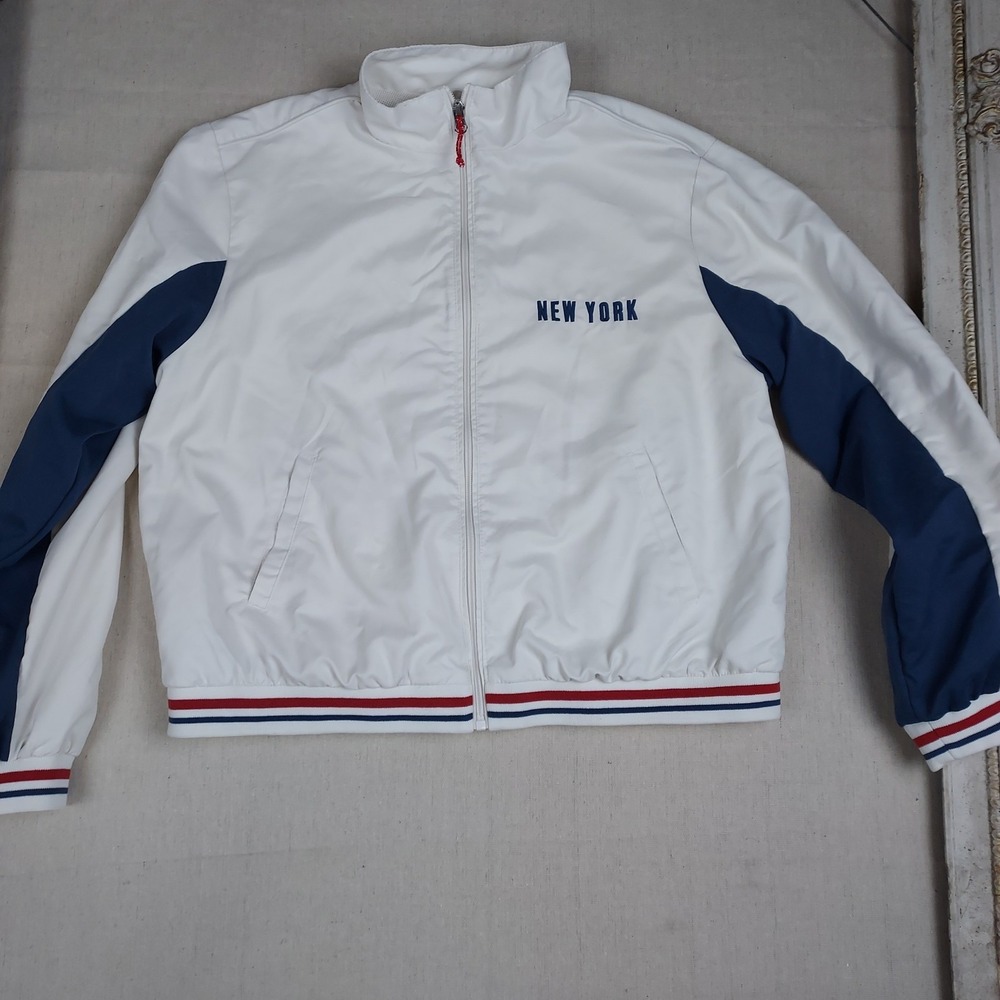 H&M New York Track Jacket Mens Medium White Blue Full Zip Windbreaker Athletic